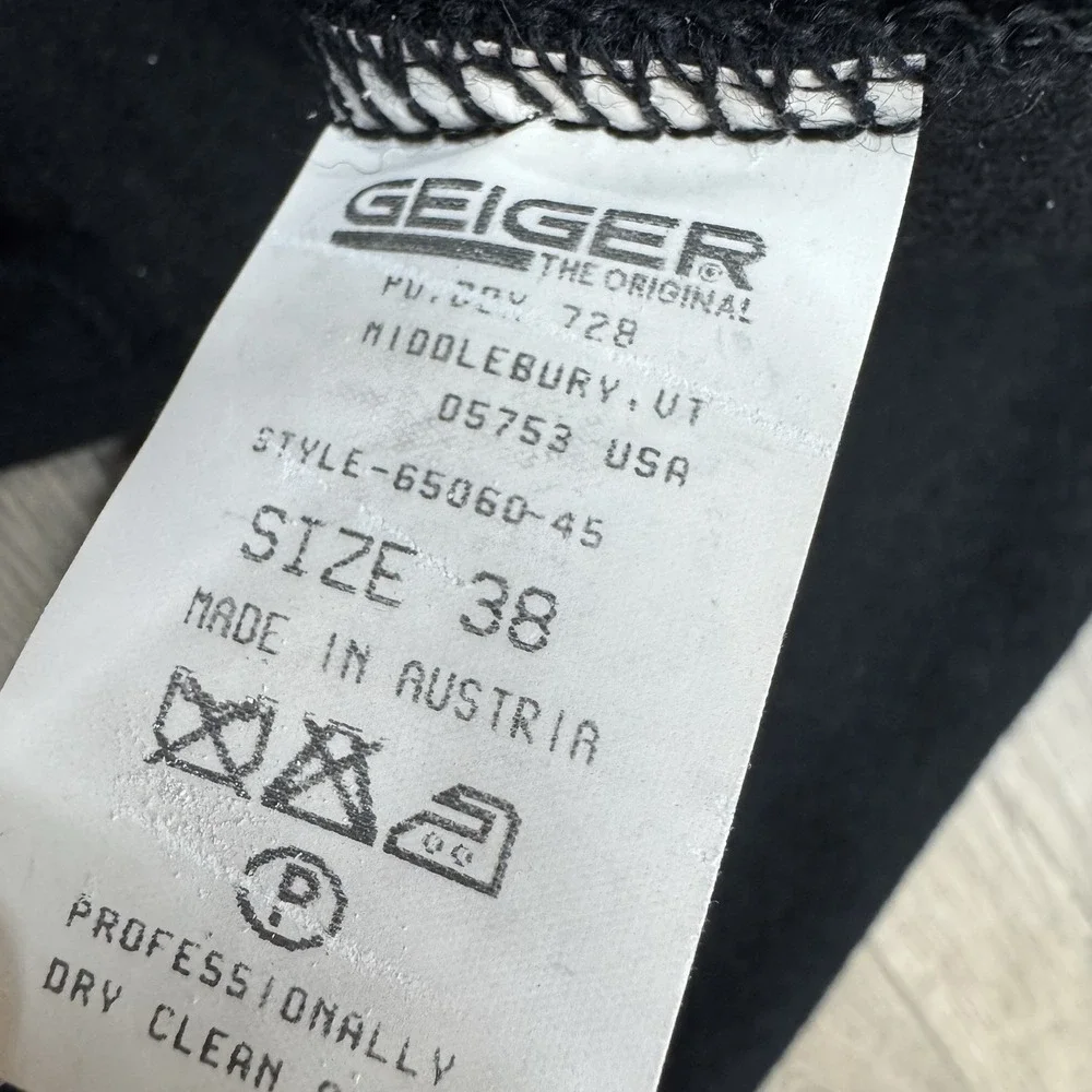 VTG Geiger Austria Black Wool Cardigan‎ Button Up Sz 38 READ Minimal Classy